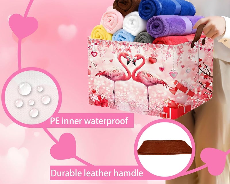 BOOHIT Valentines Day Basket Large Foldable Heart Shaped Storage Box for Gifts Kids Empty Storage Bins Rectangular Toy Organizer Decor (Love Flamingo) - Image 3